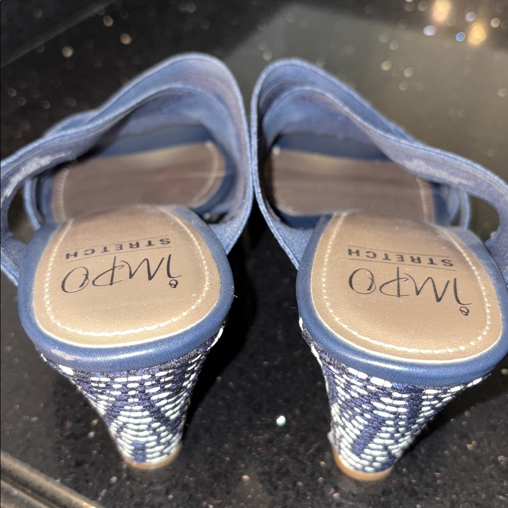 *Impo Denim Blue Stretch Wedges Sandals Mules Slides BOHO Beach Vacation - Picture 8 of 14